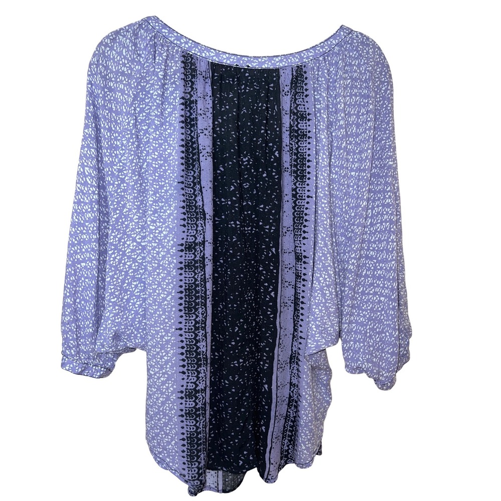 Free People Days of Romance Boho Printed Peasant Tunic Top Purple Blue Small EUC